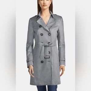 Chic Silver Women's Double-Breasted Trench Coat